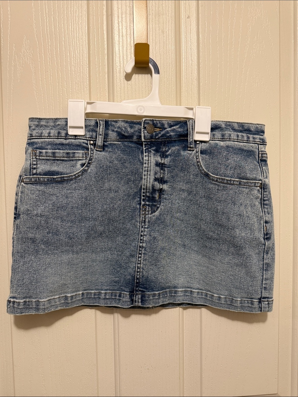 STATE Light Wash Denim Mini Skirt